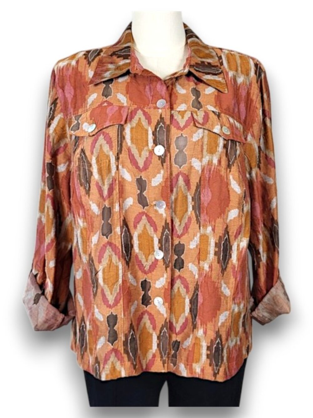 Ruby Rd. Rust Print Shacket Plus Size 18W - Picture 4 of 11